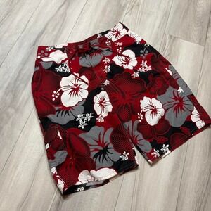 Point Zero Mens Hibiscus Floral Board Shorts Red Black Swim Trunks Size M